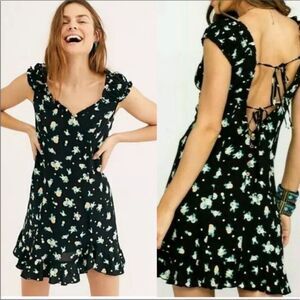 FREE PEOPLE | Like a Lady Black Floral Mini Dress Tie Back Women’s Size X-Small